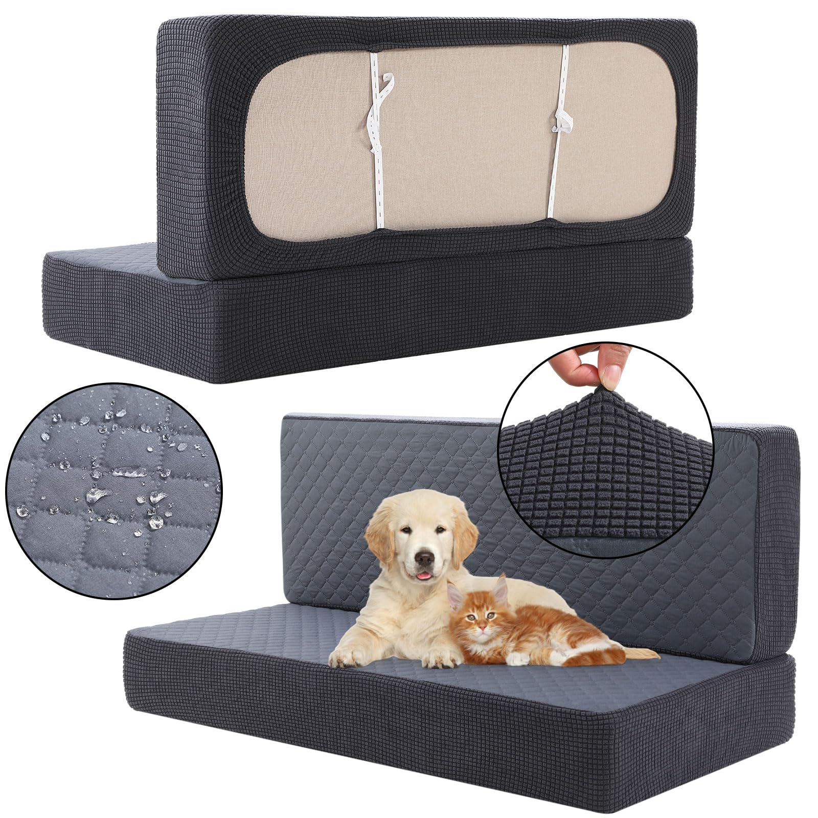 Photo 1 of Buryeah 4 Pcs RV Dinette Cushion Covers Booth Set Furniture Protector for Sofa Seat Camper Car Couch, 2 Backrest and 2 Bench Cover(Dark Gray,Corn Grid and Polyester)