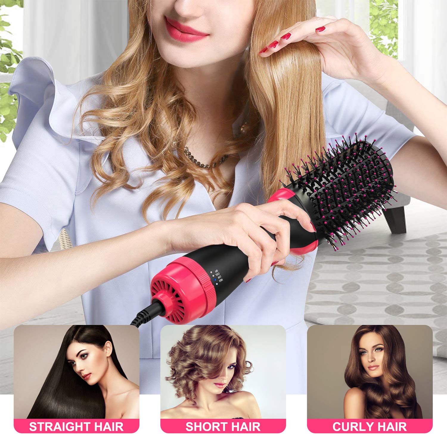 Blow Dryer Brush, Hot Air Brush Hair Dryer Styler One Step Hair Dryer and Volumizer 4 in 1 Brush Blow Dryer Styler for Rotating Straightening, Curling, Salon Negative Ion Ceramic Hair Dryer Brush : Beauty