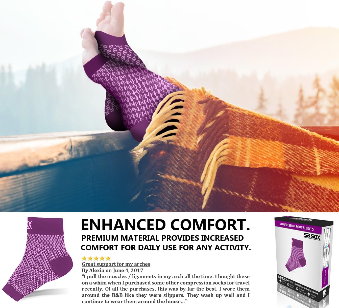 SB SOX Compression Foot Sleeves for Men & Women - BEST Plantar Fasciitis Socks for Plantar Fasciitis Pain Relief, Heel Pain, and Treatment for Everyday Use with Arch Support (Purple, Medium) : Health & Personal Care