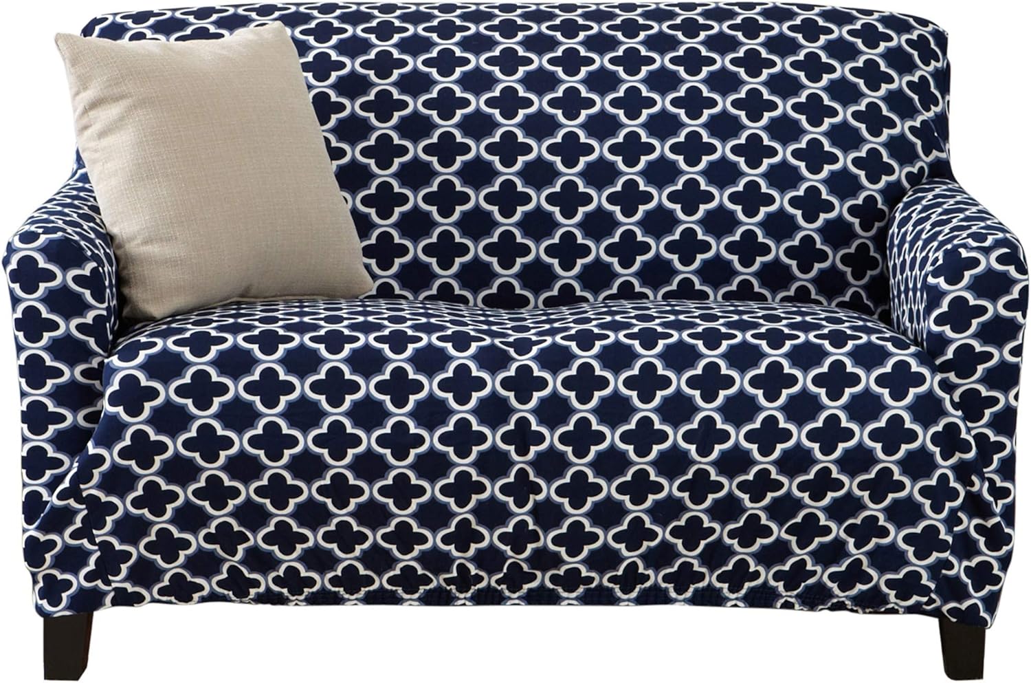 Printed Twill Love Seat Slipcover. One Piece Stretch Loveseat Cover. Strapless Love Seat Cover for Living Room. Fallon Collection Slipcover. (Love Seat, Navy): Kitchen & Dining