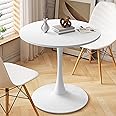 DKLGG 32" Modern Round Dining Table with MDF Table Top, Metal Base Pedestal Table Tulip Table Kitchen Table for 2-4 Person, Small Space Home, End Table Leisure Coffee Table, White