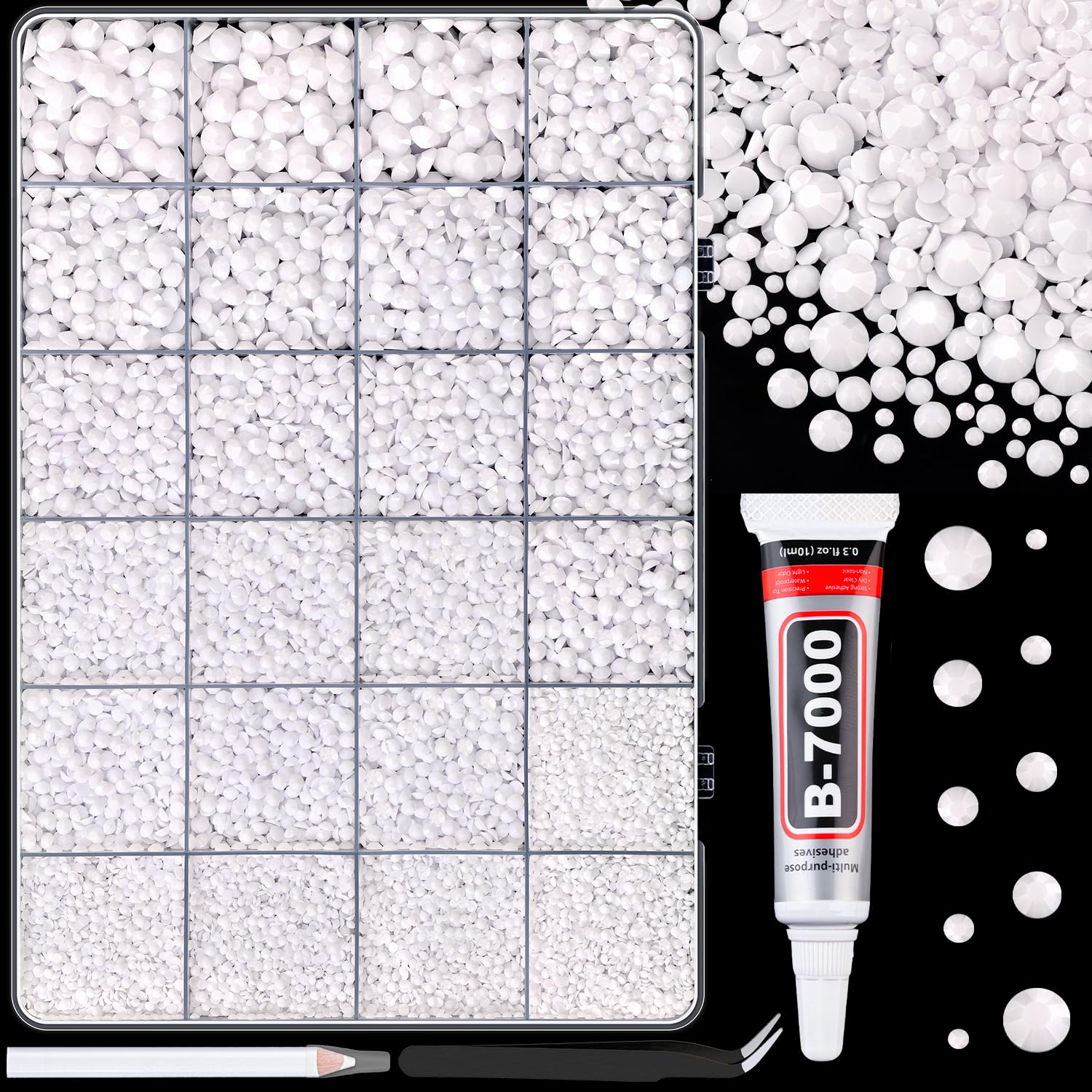 Photo 1 of 25000Pcs Resin Rhinestones for Crafting, White 2-6mm Mixed Sizes Non Hotfix Flatback Gems with 1Pcs Glue, Bedazzling Crystal for DIY Craft Clothing Mugs Tumblers Shoes Fabric Decor Nail Art