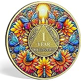 1 Year Sobriety Coin Gifts Set | Sunflower & Butterfly Design AA Chip Medallion with Coin Capsule | Sobriety Gifts for Anniversary Month & Year for Men & Women in Recovery