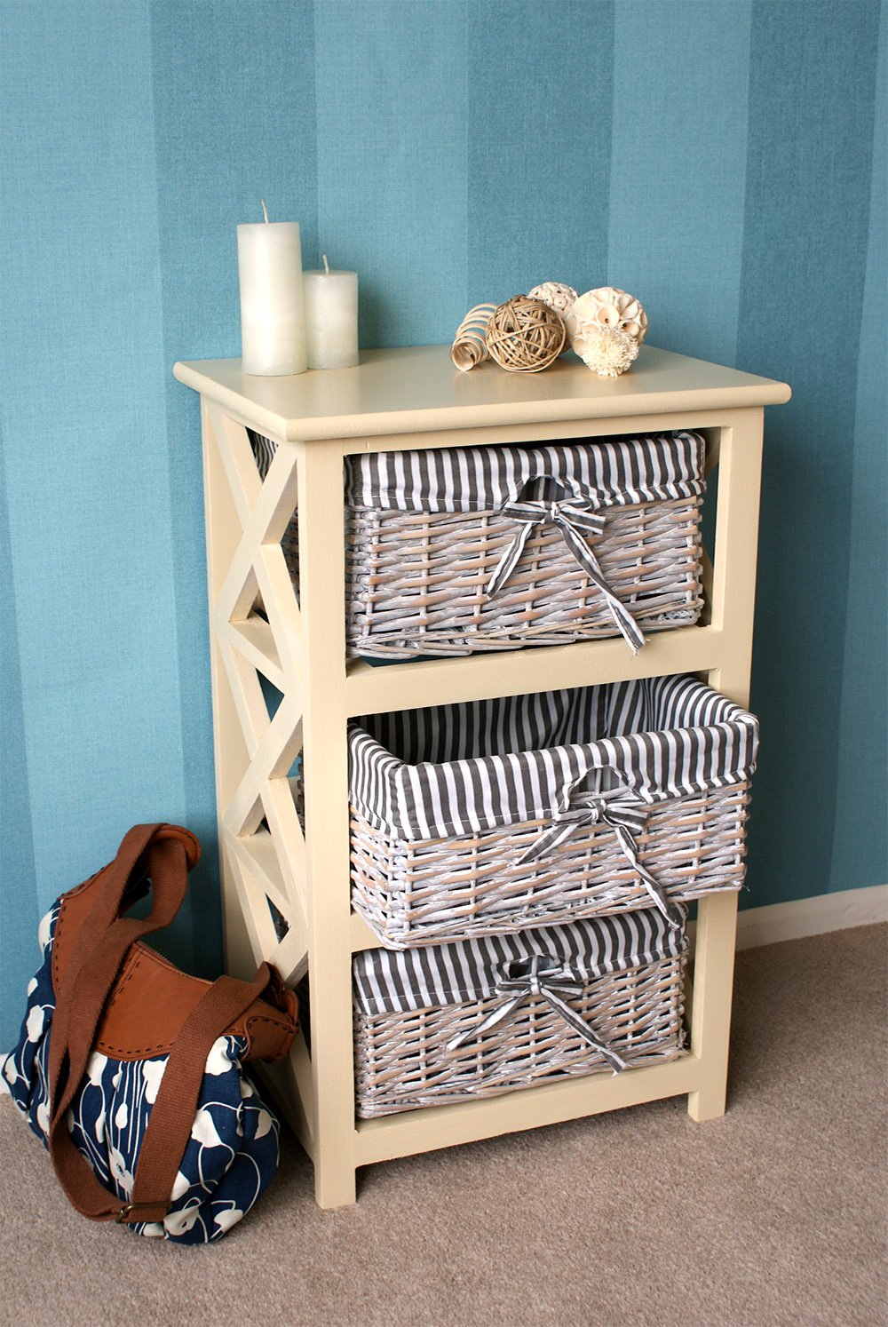 The Home Furniture Store Selsey 3 Drawer Cream Wicker Storage