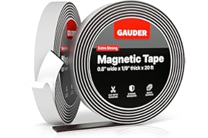 GAUDER Magnetic Tape Extra Strong | Magnetic Strips Extremely Self Adhesive (10' Long x 0.8" Wide x 1/9" Thick) | Magnet Roll