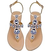 ZhuLinFeng Women'S Rhinestone Gladiator Sandals Flat Wedding Sandals Gem Pearl Sparkling Bridal Bridesmaid Sandals Blue Bohemian Sandals