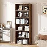 Vongrasig 6-Tier Open Bookcase and Bookshelf, Floor Standing Wood Display Storage Shelves 71 Inch Tall Bookcase Home Decor Furniture for Home Office, Living Room, Bed Room, Rustic Brown