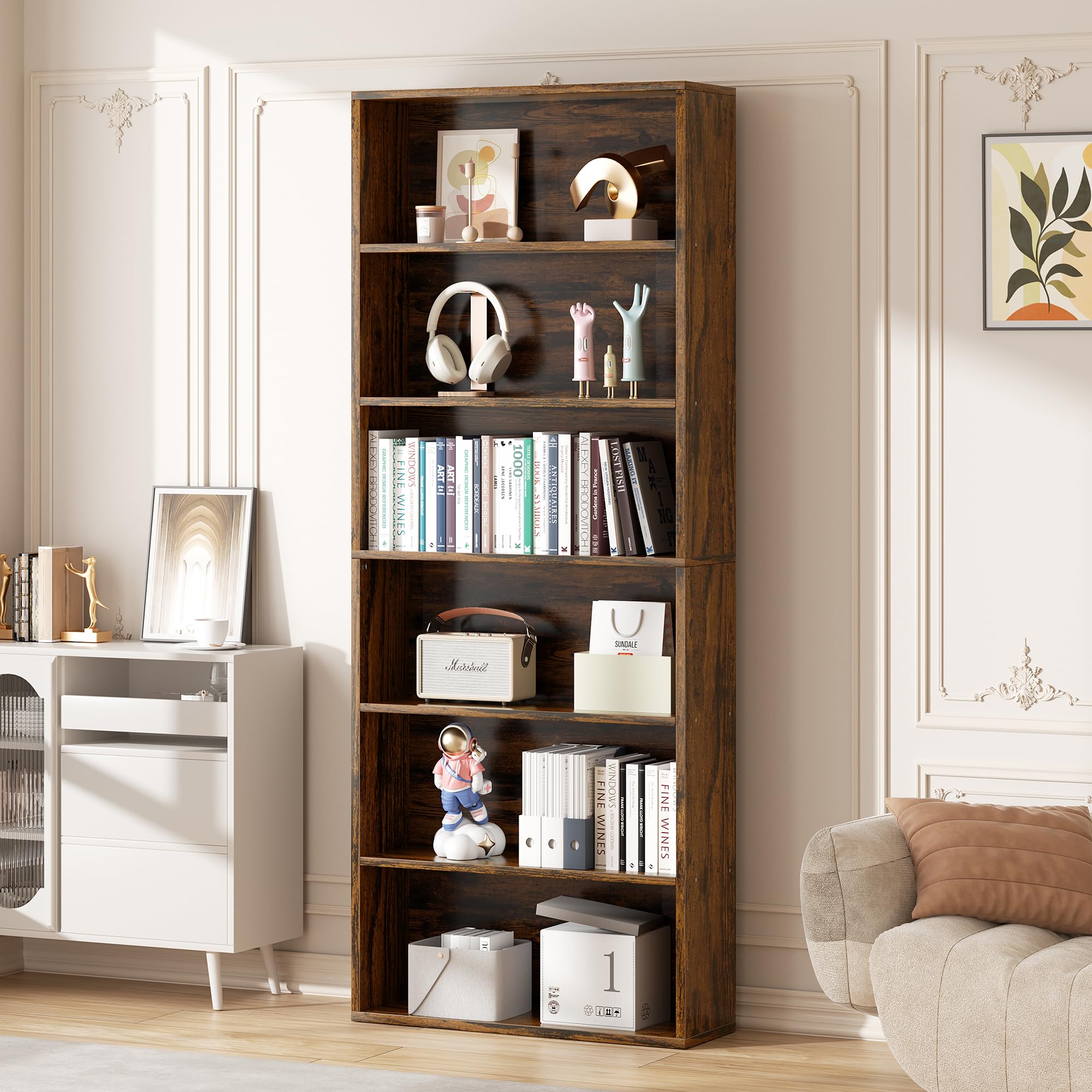 Vongrasig 6-Tier Open Bookcase and Bookshelf, Floor