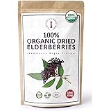 100% USDA Certified Organic Dried Elderberries - 1 lb Bulk European Whole Dry Black Elderberry - Wild Crafted, Raw, Non-irrad
