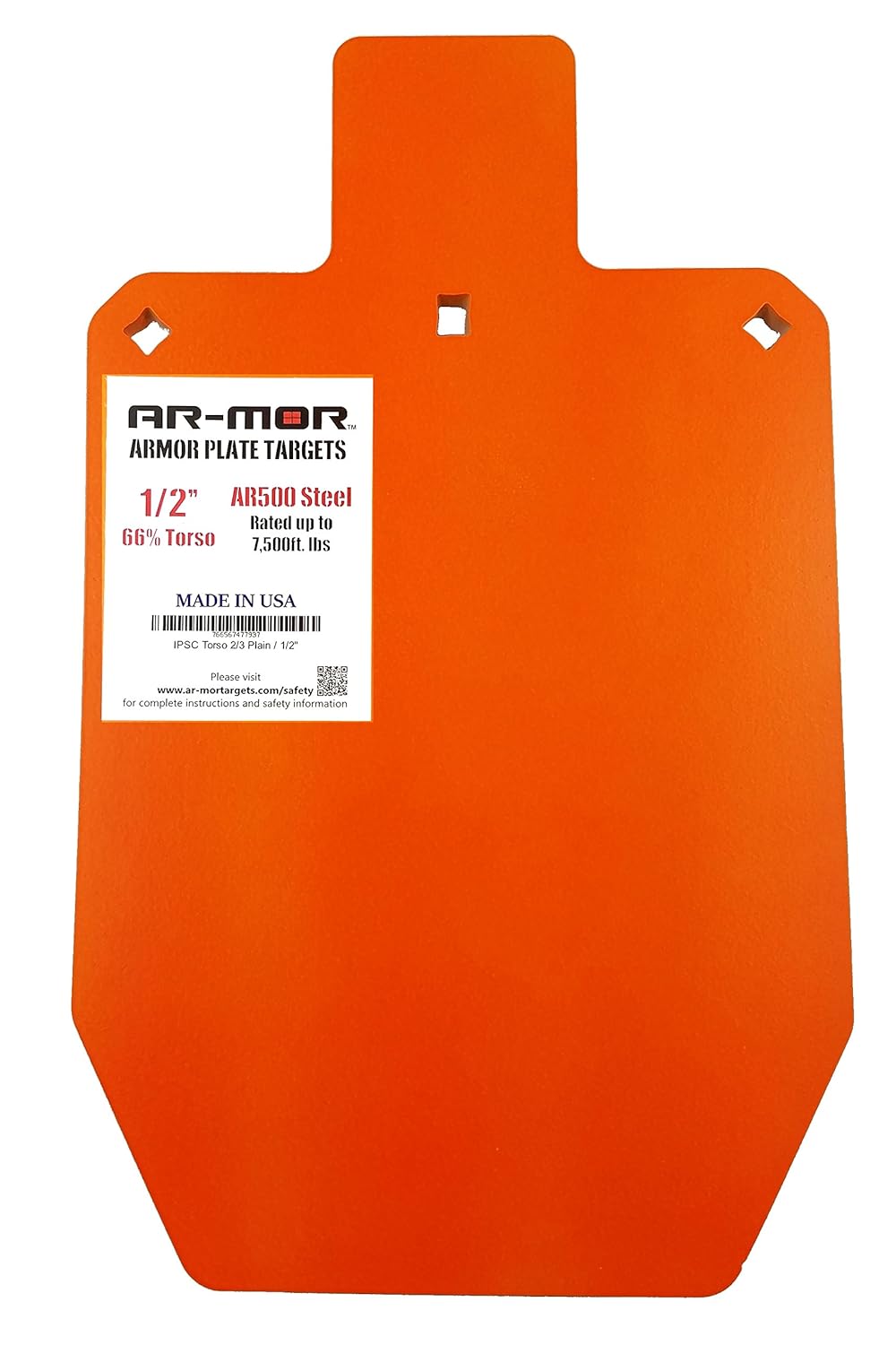 ARMOR Targets 1/2" 2/3rds Scale AR500 IPSC Torso, Orange