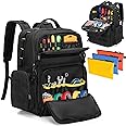 Rexmica Tool Bag Backpack with 3 Pouches, Heavy-Duty Tool Storage Organizer with Padded Shoulder & Waist Support for Men Wome