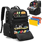 Rexmica Tool Bag Backpack with 3 Pouches, Heavy-Duty Tool Storage Organizer with Padded Shoulder & Waist Support for Men Wome