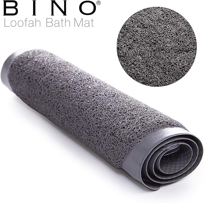 BINO Loofah NonSlip Bath Mat for Tub, Grey Quick Drying