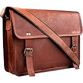 RUSTIC TOWN Leather Messenger Bag for Men Women - Full Grain Leather Laptop Satchel Office Shoulder Bag
