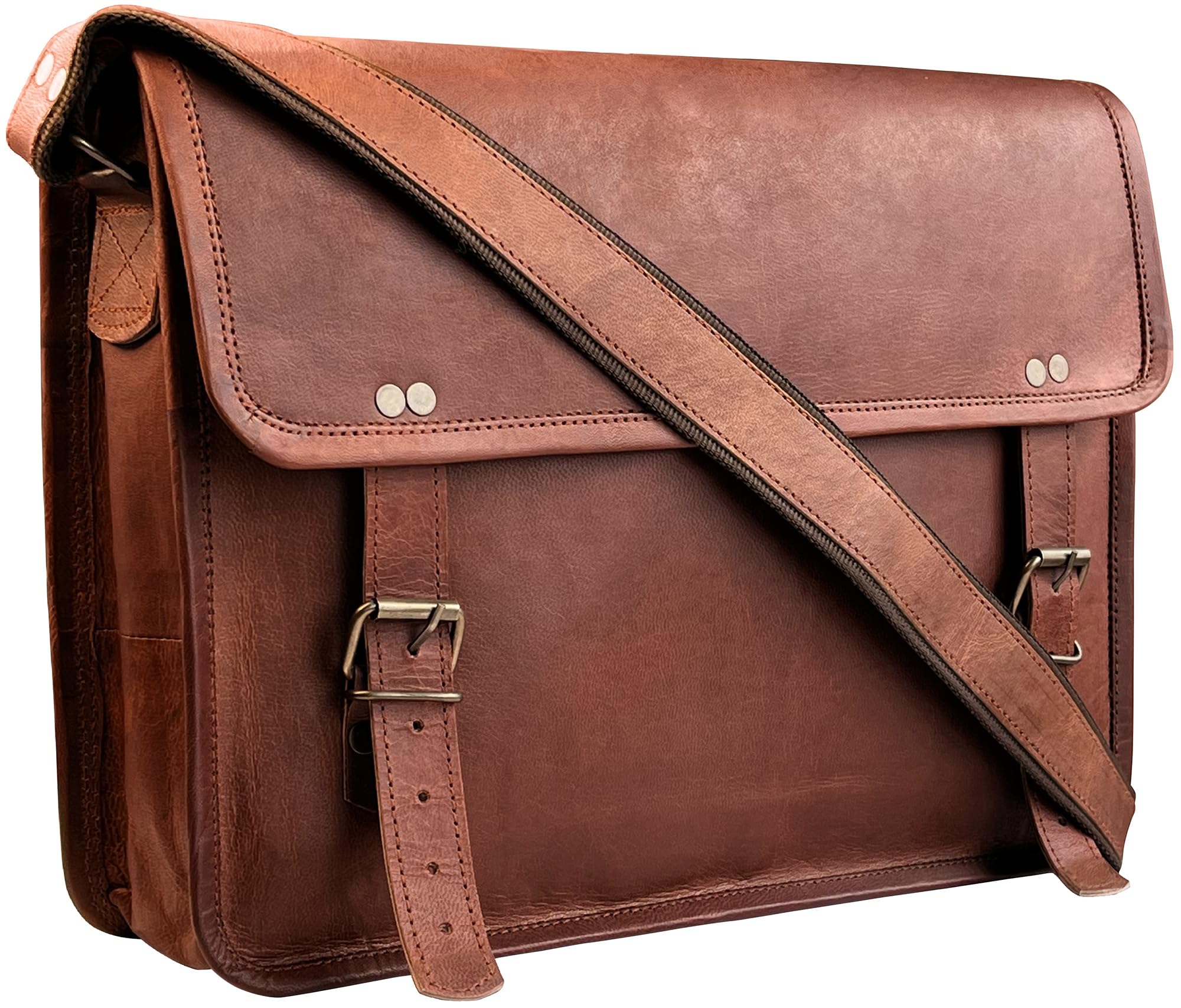 Rustic Town 14" Genuine Leather Handmade Crossbody Messenger Satchel Laptop Bag - Perfect for 14, 13.3 inch and Smaller Laptops (Brown)