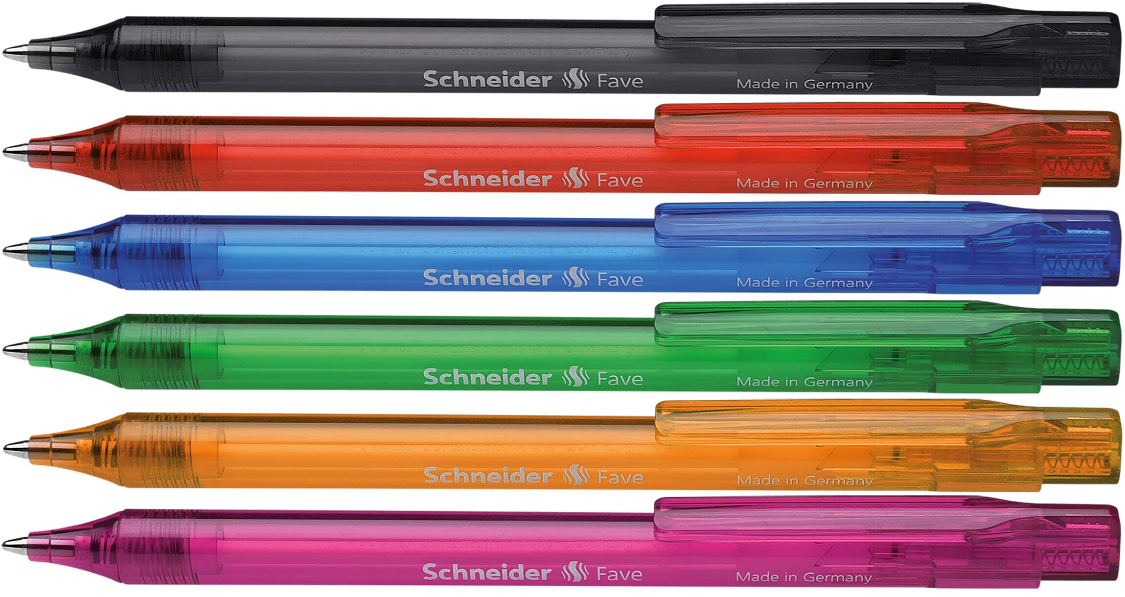 Schneider Fave Ballpoint Pens Click-Top M Tip Pack of 50 Assorted Barrel Colours Blue Ink