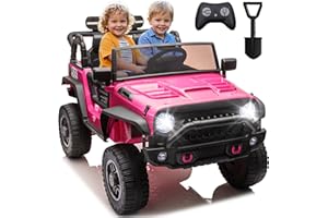 BCARORUR 24V 2 Seater Ride on Toys for Big Kids, Electric Truck w/Remote Control, 20.28" Wide Seat, 2x200W Motor, 5 Mph Max Speed, Bluetooth, MP3, Belts, Lights, Power Car Wheels for Boys and Girls (Pink)