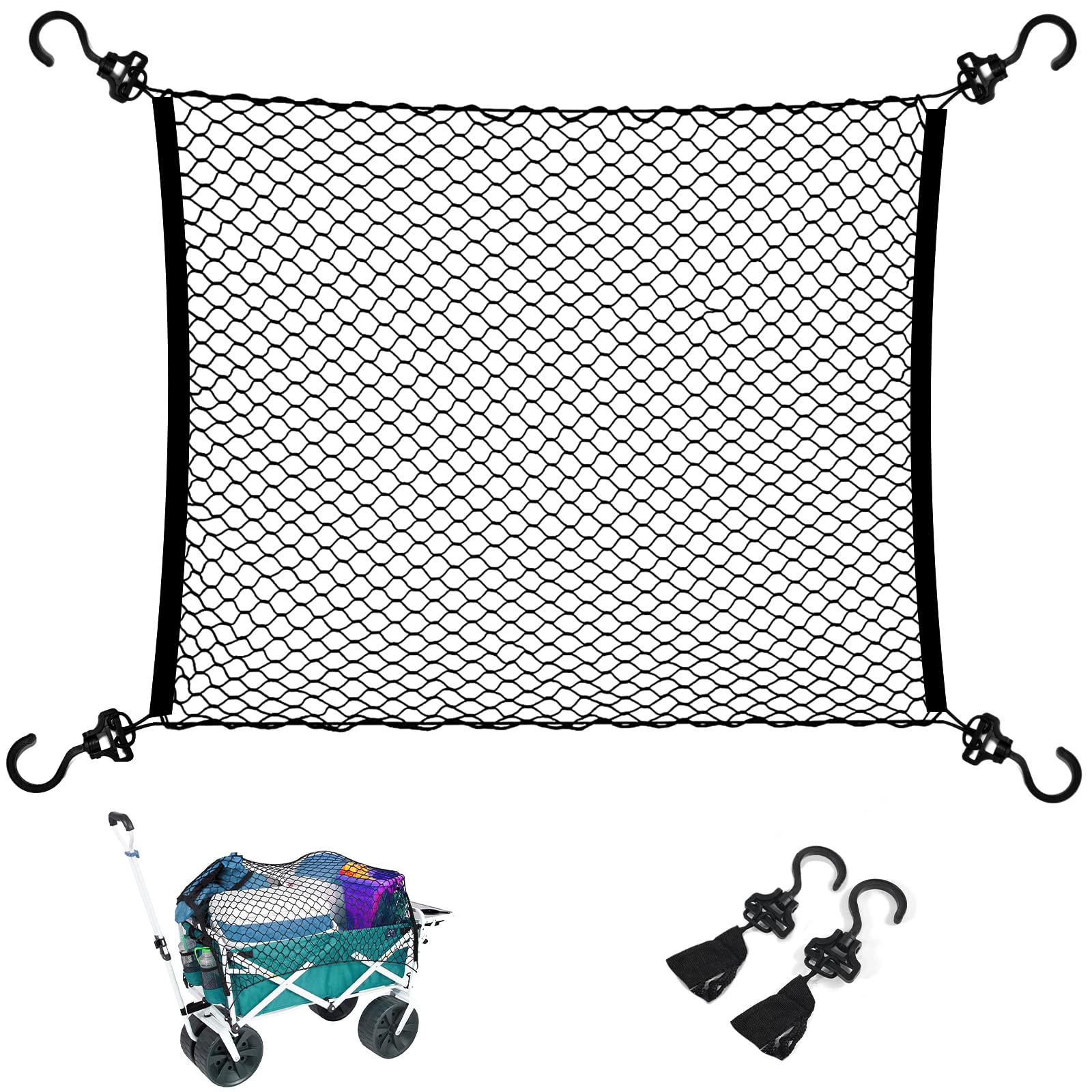 Cargo Net for Beach Cart, Car Cargo Nets for Utility Folding Wagon, Garden Cart, Folding Trolley Cart with Storage Bag, Made of Heavy Duty Nylon Net / 38"X32"