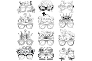 Biswiter 12Pcs New Years Glasses, Fancy Silver Happy New Year Glass, Nye Glasses for New Years Decorations 2026, New Year Eve Party Supplies