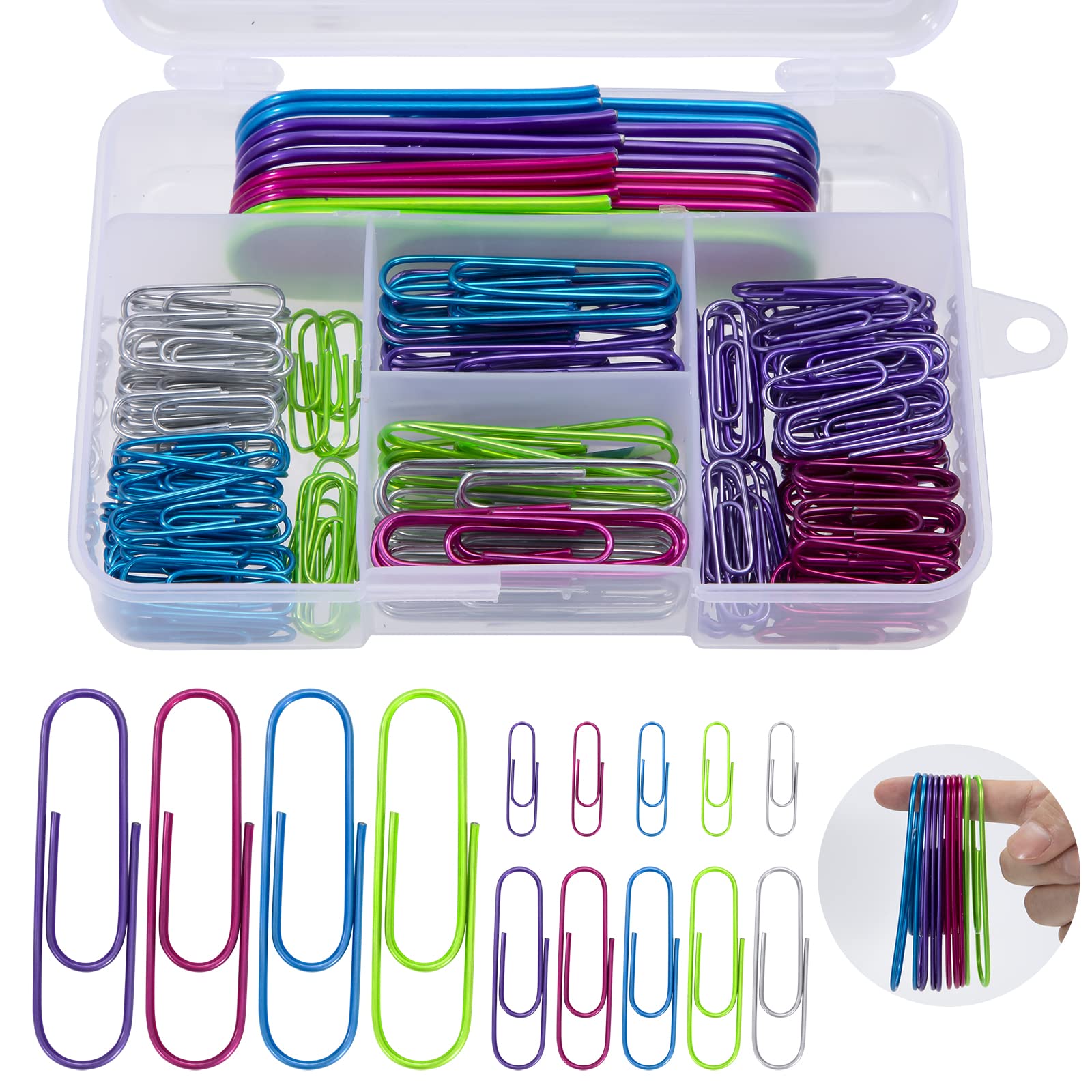 Paper Clips Stationary Set 5 Colors Paper Clips Small Medium Large Paper Clips 28mm, 50mm, 100mm for Papers, School, Office Supply 250 Pieces
