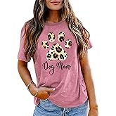 Dog Mom Shirt Women Funny Leopard Print Mama T-Shirt Cute Graphic Tee Lover Letter Print Short Sleeve Tops