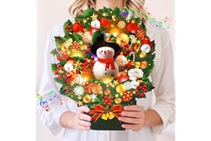 APOTODITO Christmas Cards with Lights and Music, Christmas Bouquet with Snowman, Popup Musical Greeting Card for Holiday New Year