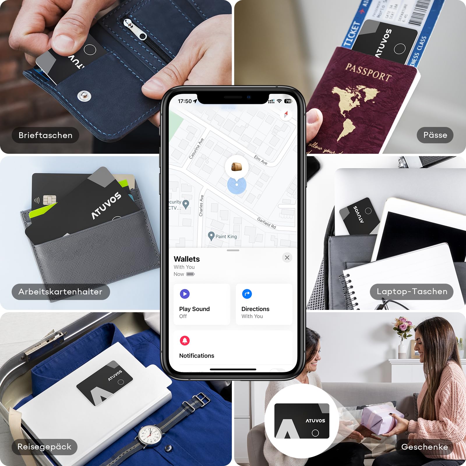 ATUVOS Air Tag Card Wallet Tracker Karte Thin 1.6mm 2er Pack, Wiederaufladbarer Geldbörsenfinder Kompatibel mit Apple Wo ist? APP (iOS NUR,Android Not Supported),Item Finder für Reisekoffer/Geldbeutel 7