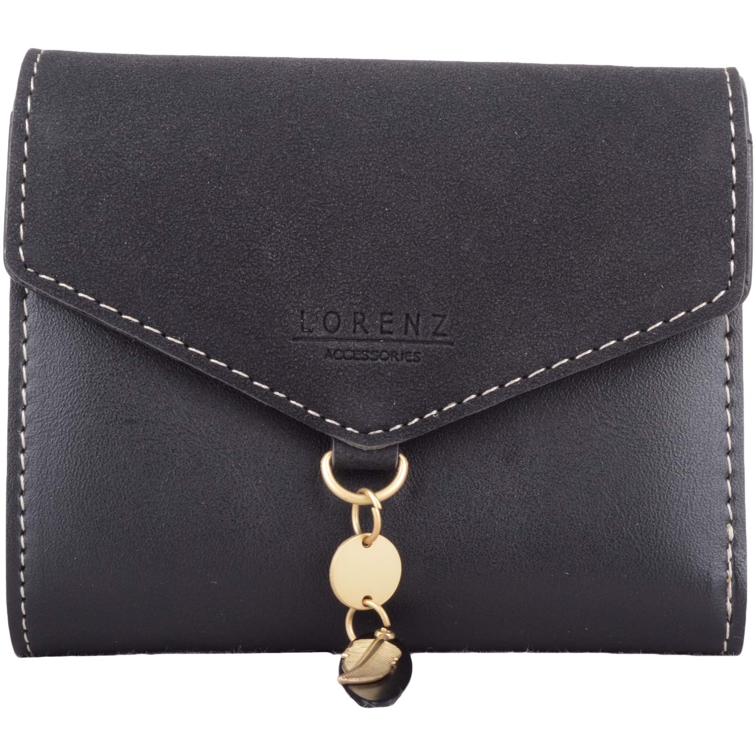 Womens Faux Leather Tri-Fold Money/Coin/Credit Card Purse/Holder - Black