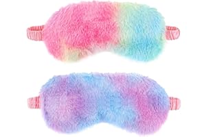 WY LIGHTING LEVEL 2 Pack Plush Sleeping Eye Mask Soft Plush Eye Mask Fuffy Eye Cover Comfortable Sleep Mask Blindfold Rainbow Faux Fur Eye Shade for Women, Men and Kids Travel Nap Sleeping