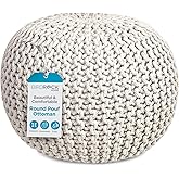 BIRDROCK HOME Round Pouf Ottoman | Cotton Braided Foot Stool with Bean Bag Filling | Boho Foot Rest for Living Room & Bedroom