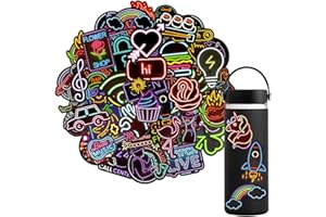 QTL Waterproof Vinyl Stickers Pack for Laptop Water Bottle Party Supplies(50Pcs Neon Style)