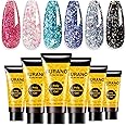BURANO Poly Extension Gel Nail Kit, 6 Colors Nail Poly Nails Builder Gel Set for Beginner & Professional Using, Poly Nail Gel Kits DIY Starter Kit Nail Art Gift (glitter)