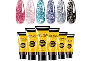 BURANO Poly Extension Gel Nail Kit, 6 Colors Nail Poly Nails Builder Gel Set for Beginner & Professional Using, DIY Starter Kit Nail Art Gift (glitter)