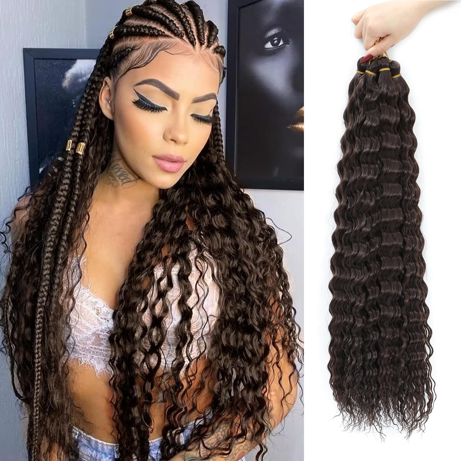 MLETULIPS Ocean Wave Crochet Hair Extensions Deep Wave Braiding Crochet Hair Soft Synthetic Curly Braiding Crochet Hair for Black Women (4#, 22 inch (pack of 6）)