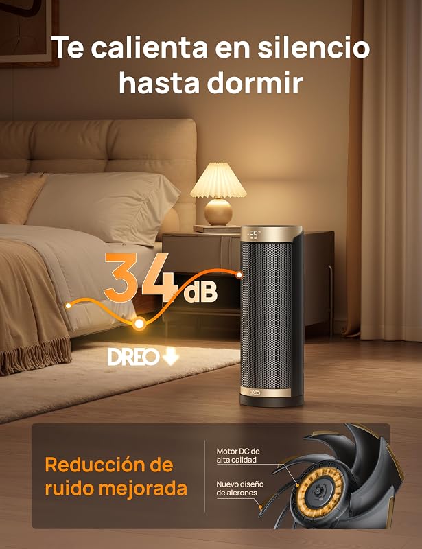 calentador eléctrico, cerámica de calentamiento rápido de 1800 W con termostato, protección contra sobrecalentamiento y vuelco, temporizador de 1 a 12 h