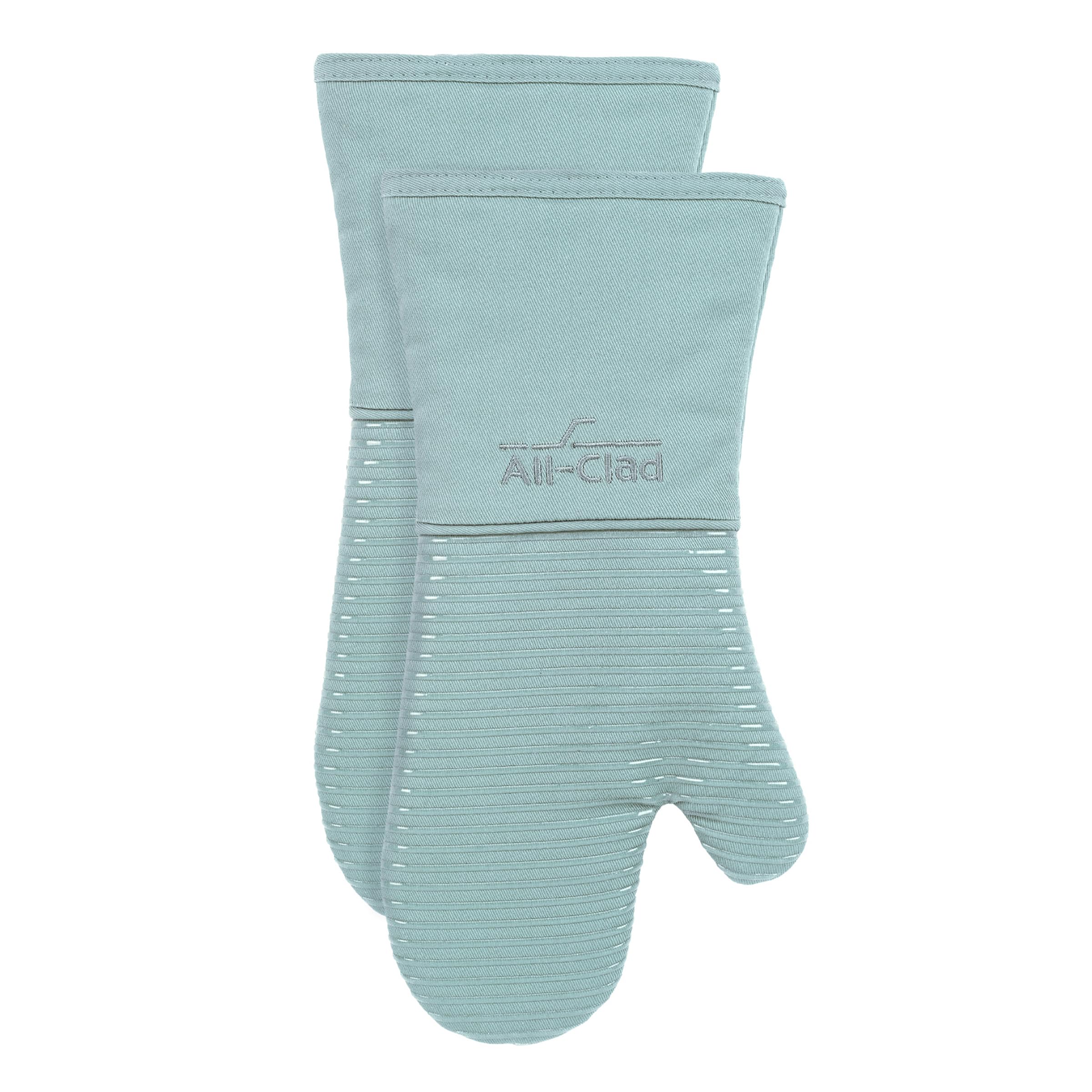 All-Clad Silicone Oven Mitts: Heat Resistant up to 500 Degrees - 100% Cotton & Silicone, 14"x7" Oven Mitt for Kitchen and Barbeque, 2-Pack, Rainfall Image