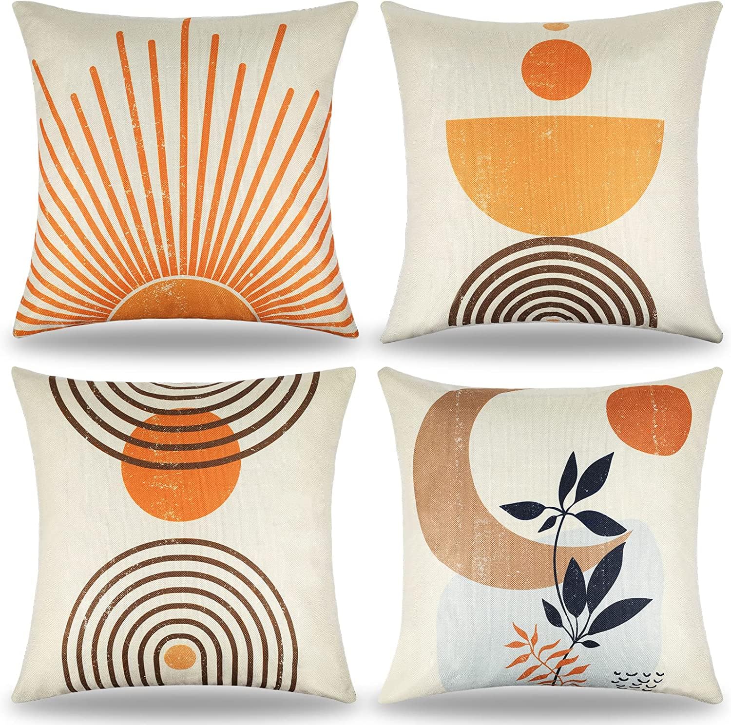 QUALKNOY Set of 4 Cushion Covers 18"x18" Orange Modern Boho Decorative Geometric Throw Pillow cases 45 x 45cm for Sofa Living Room Garden Outdoor Home Decor Pillowcases