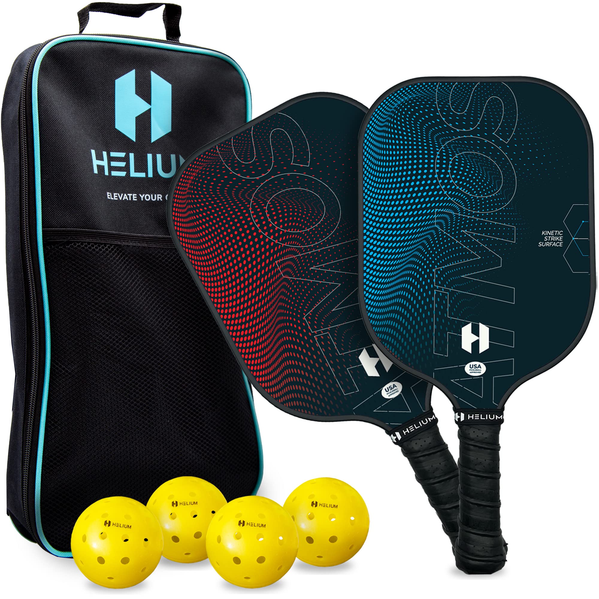 Helium Pro Carbon Fiber Pickleball Paddles - USAPA Certified, High-Spin Texture, Lightweight Honeycomb Core (2 Paddles, 4 Balls, 1 Sports Bag)