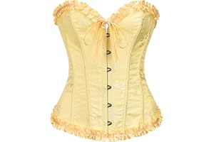 SZIVYSHI Yellow Corset Top for Women - Overbust Lace Up Waist Cincher Bustier Lingerie - Corsett - Size M