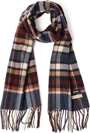 Amazon ビームス Beams マフラー ショール カシミヤ チェック マフラー メンズ Navy One Size ファッション小物 通販