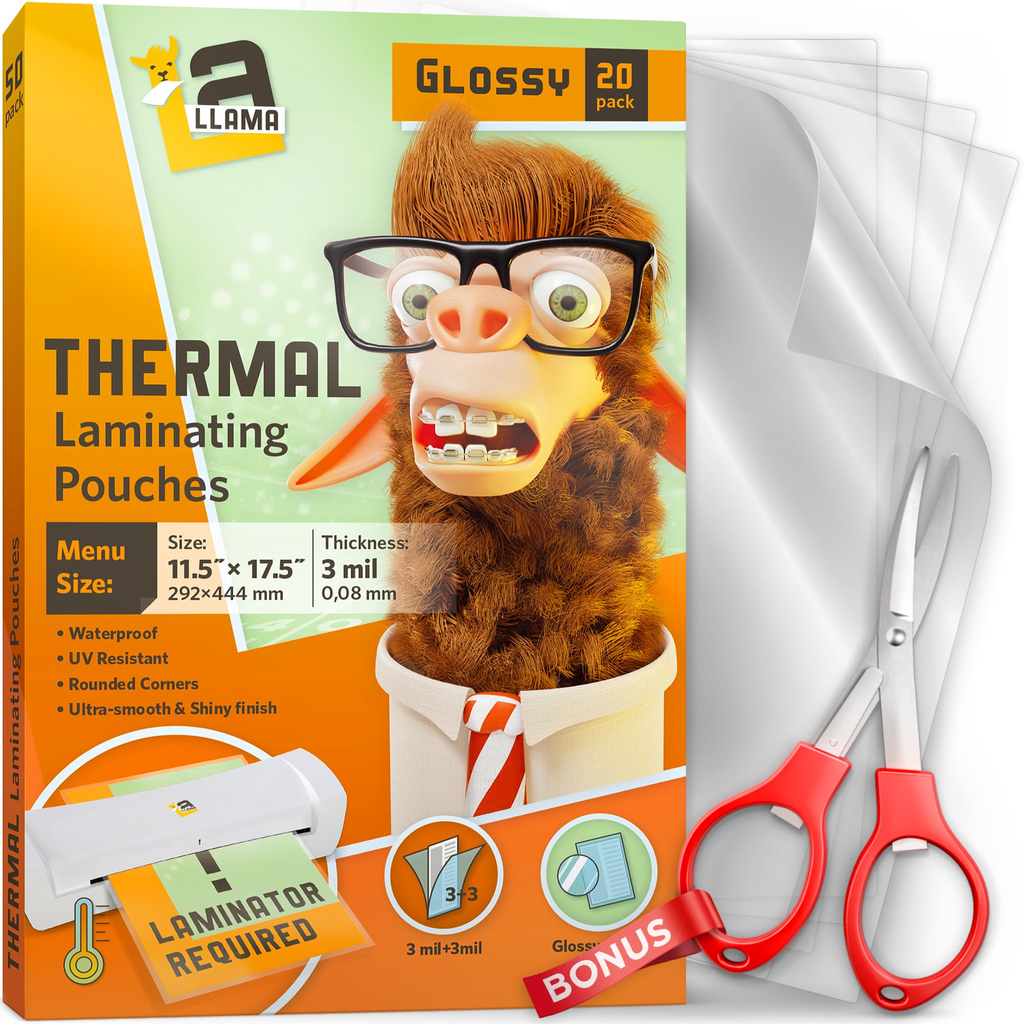 Photo 1 of Thermal Laminating Pouches, 11.5 x 17.5 Inches, 3 Mil Thick, 20 Pack, Suited for Menu Size Laminating Sheets 11 x 17