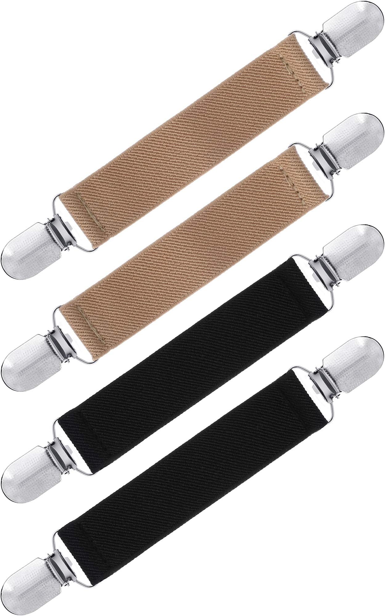 Satinior Stainless Steel Mitten Clips, Elastic Glove and Mitten Clips for Kids Baby Boys Girls Using, 4 Pieces (Black, Khaki)