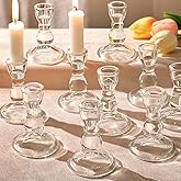 Lanttu 24 Pcs Candlestick Holders Bulk, 2.56 x 3.55in Clear Taper Candle Holders, Glass Candle Holders Set for Wedding Table, Party, Windowsill Decor