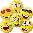 ArtCreativity 11 Inch Assorted Emoticon Pillows, Pack of 6, Soft Plush Yellow Smile Face Cushions, Fun Decorative Pillows for Bedroom, Living Room, Office, Emoticon Party Favors for Kids