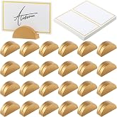 Colingmill 24 Pcs Wooden Table Number Stands with Tented Cards,Gold, White | Place Card Holders for Weddings, Semicircle Wood Base, Kraft Name Cards Included, Table Number Display, Seating Signs