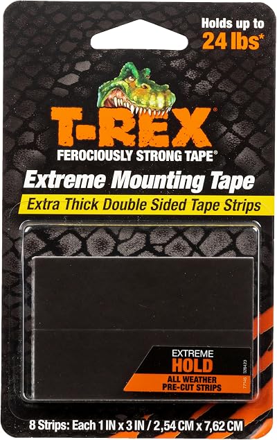 T-REX Tape Extreme Hold Double Sided Mounting Strips 24 lb Black 8 Strips