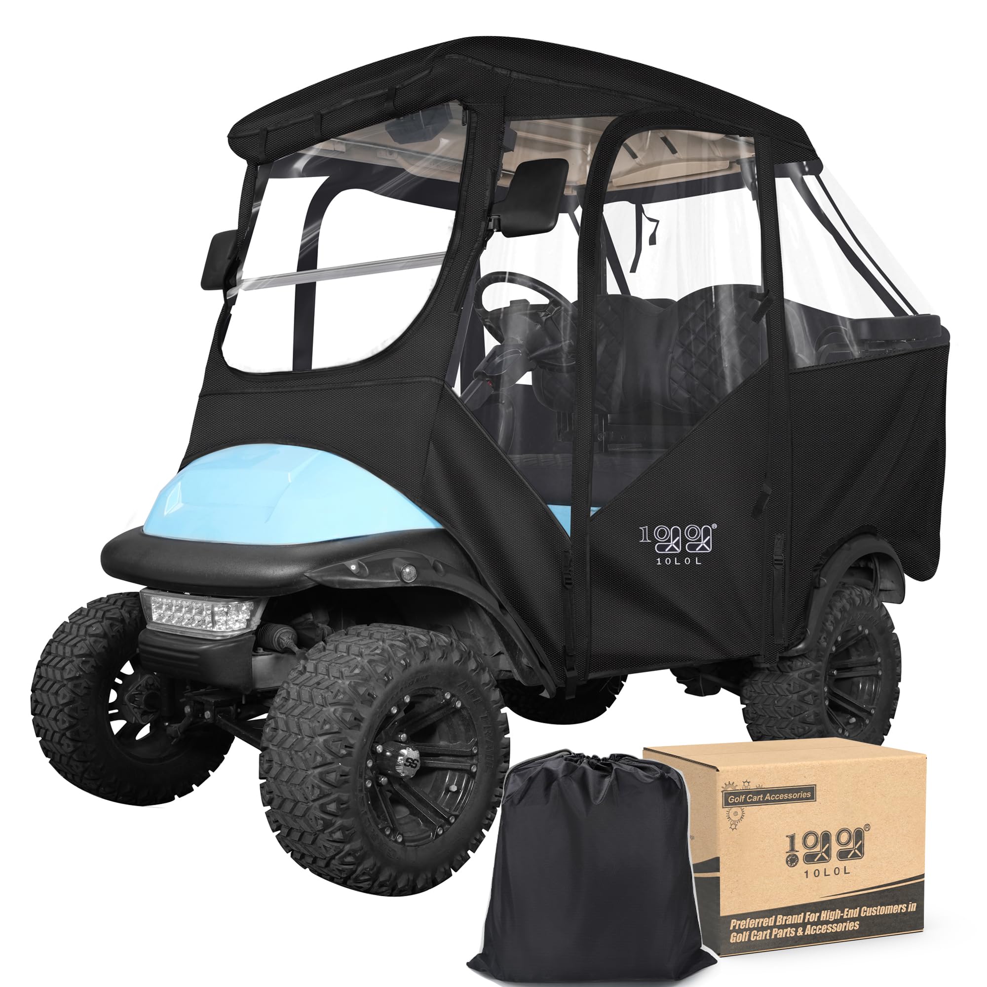 Photo 1 of 10L0L 4 Passenger Golf Cart Driving Enclosure for Club Car Precedent with Short Roof Up to 57", 4-Sided Clear Window 600D Rain Cover All Weather Windproof Waterproof-Black