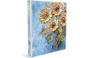 Eyrozill 3 Ring Binder 1 Inch Cute Design, Decorative Recipe Binders, Client Records with Clear Interior Pockets for Letter-Size(11" x 8.5") Paper, PVC Cover (Sunflower)