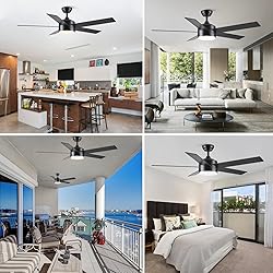 52 inch Black Ceiling Fans with Lights and Remote