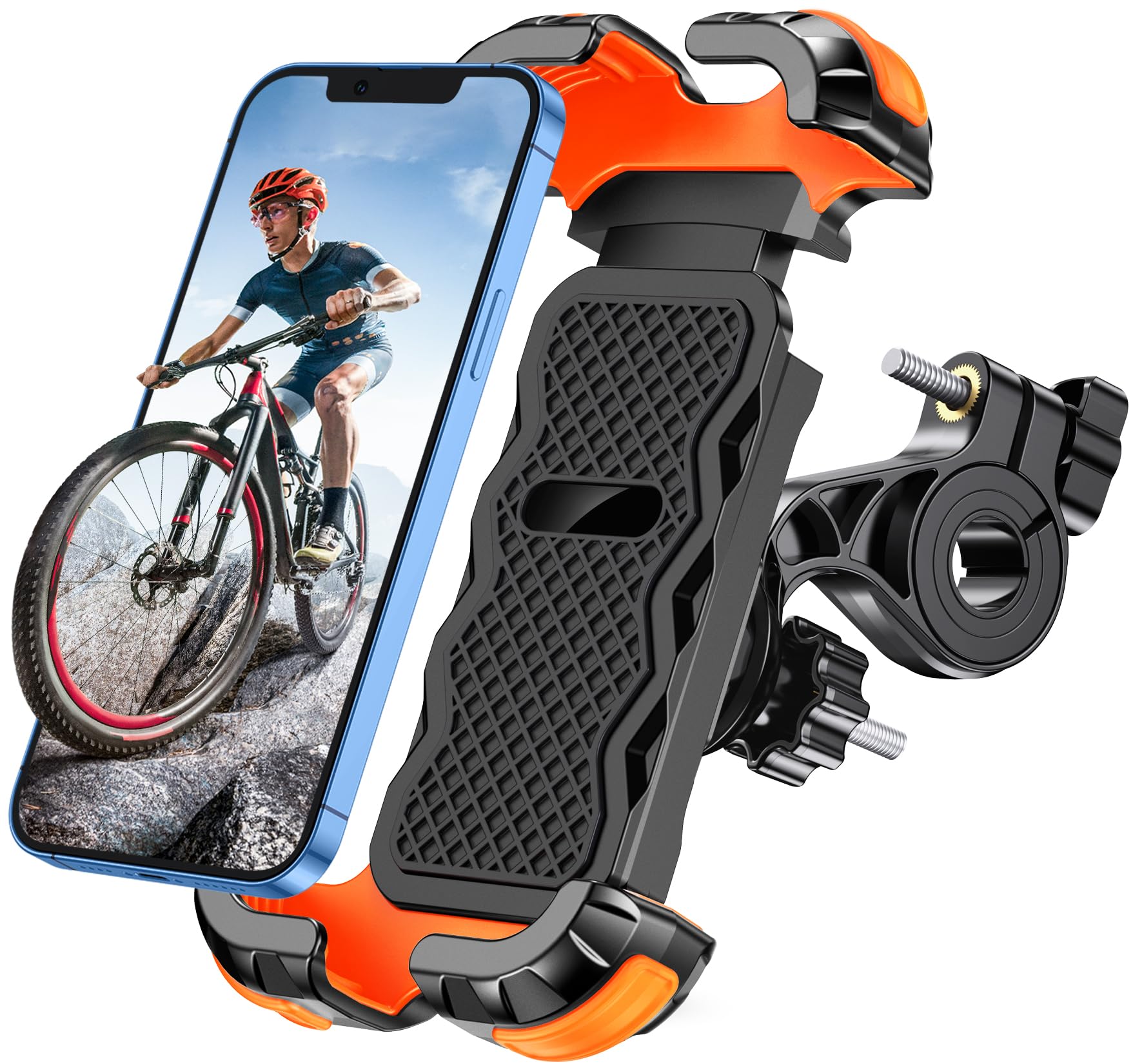 Glangeh Bike Phone Holder, [Secure Lock] 8S Quick Install Anti-fall Motorbike Phone Holder, 360° Rotating Bike Phone Mount for 4.7”-6.8” Phones, Cycling Handlebar Brake Adapter Fits Mountain/Scooter